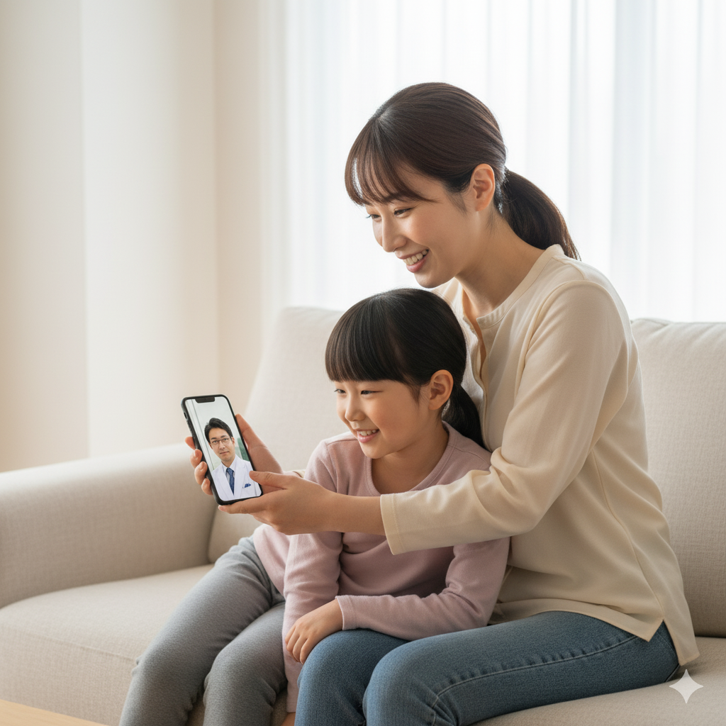 オンライン相談をしている親子