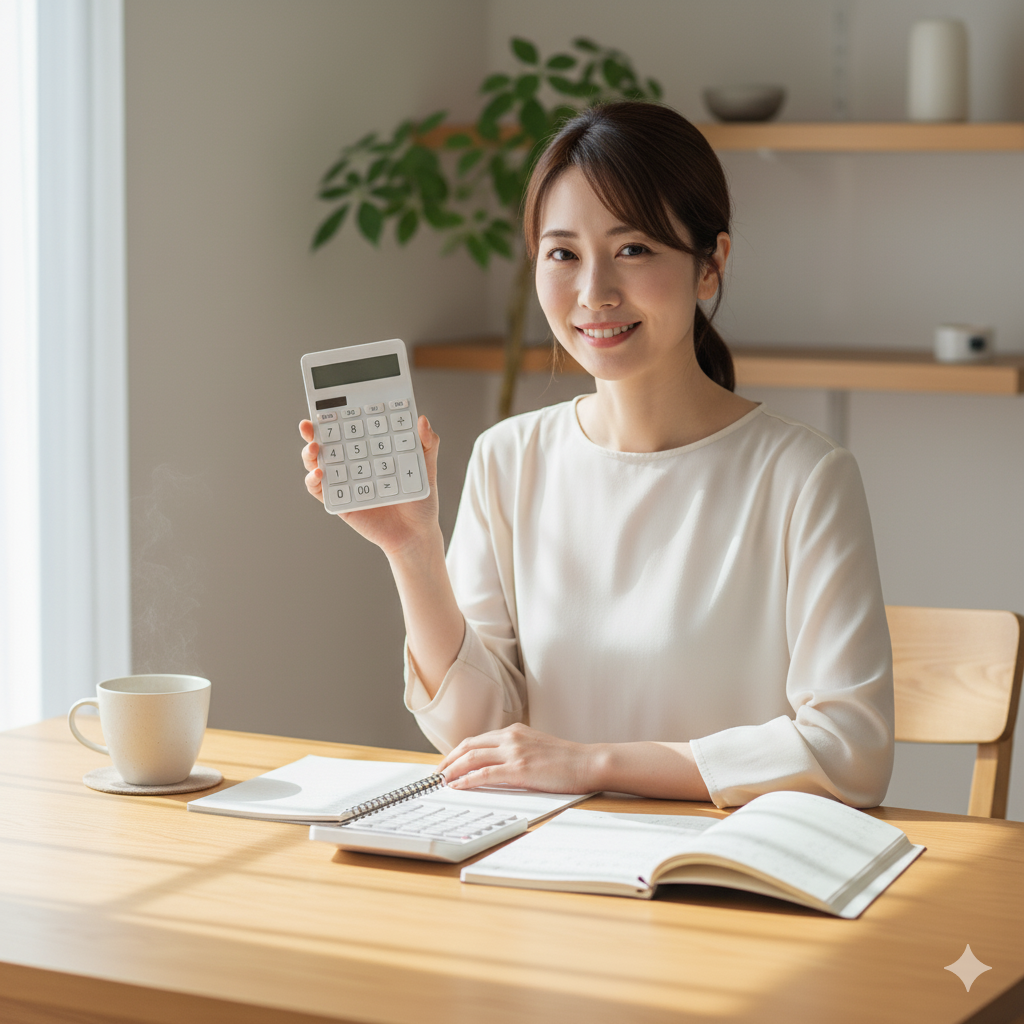 電卓を持っている女性